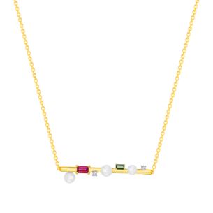 Harmony by Symphony Necklace in 18K Yellow Gold with Akoya Pearls, Diamond, Pink and Green Tourmaline 