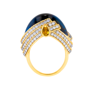 TURBAN LONDON BLUE TOPAZ & DIAMOND RING IN 18K GOLD