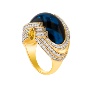 TURBAN LONDON BLUE TOPAZ & DIAMOND RING IN 18K GOLD