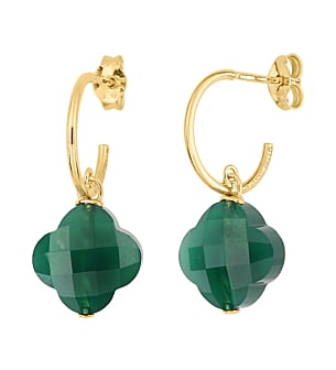 Morganne Bello Green Agate Small Clover Yellow Gold Earrings