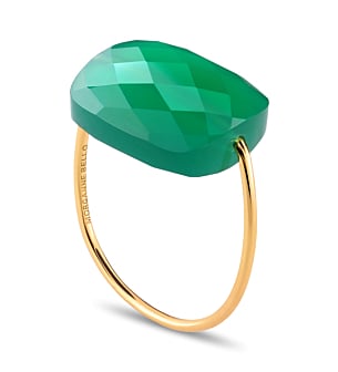 Morganne Bello Green Agate Cushion Oversize Yellow Gold Ring