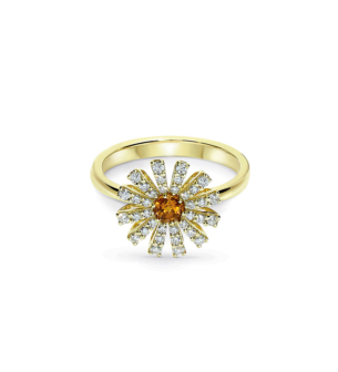 Damiani Yellow gold, diamonds and citrine quartz ring, 12 mm