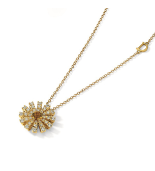 Damiani Yellow gold, diamonds and citrine quartz necklace, 16 mm.