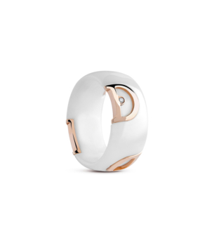 Damiani White ceramic, pink gold and diamond ring