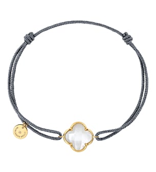 White Mother Of Pearl Grey Cord Yellow Gold Victoria Bracelet