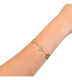 Al Qasr Five Charms Drop-Shaped Diamond Tin Cup Bracelet in 18K Yellow and White Gold 