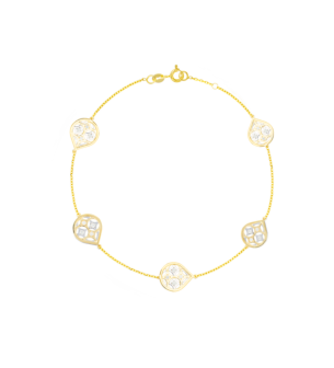 Al Qasr Five Charms Drop-Shaped Diamond Tin Cup Bracelet in 18K Yellow and White Gold 