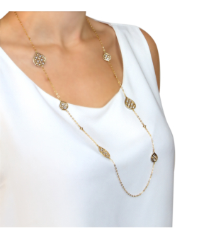 Al Qasr Drop-Shaped Diamond Long Tin Cup Necklace in 18K in White and Yellow Gold