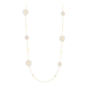 Al Qasr Al Jali (Octagonal-Shaped) Diamond Long Tin Cup Necklace in 18K in White and Yellow Gold