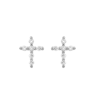  Diamond Cross Stud Earrings in 18K White Gold
