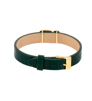 Amelia Granada Coloured Mother Of Pearl Green Double Leather Green Motifs Bracelet in 18K Yellow Gold