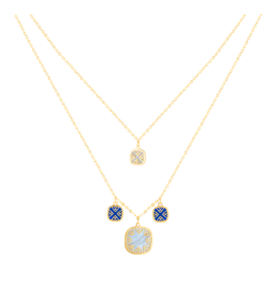 Amelia Granada Coloured Mother Of Pearl Double Sided Layerd Necklace in 18K Yellow Gold 