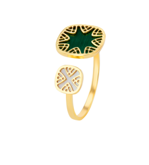 Amelia Alhambra Palace Coloured Mother Of Pearl Ring Two Square Motifs in 18K Yellow Gold 