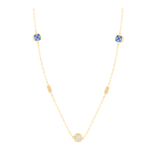 Amelia Magical Dusk Coloured Mother Of Pearl Three Motifs Necklace in 18K Yellow Gold 