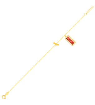 Amelia Large Rectangle Two Faced Charm & T Bar 18K Yellow Gold Bracelet  