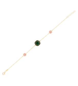 Amelia España Green and Pink Mother Of Pearl Bracelet Three Motifs in 18K Yellow Gold 