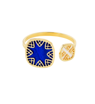 Amelia Magical Dusk Mother Of Pearl Ring Two Square Motifs in 18K Yellow Gold 