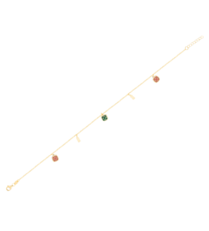 Amelia España Green and Orange Mother Of Pearl Anklet Three Motifs in 18K Yellow Gold 
