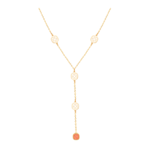 Amelia Sky Coloured Mother Of Pearl Five Motifs Necklace in 18K Yellow Gold 