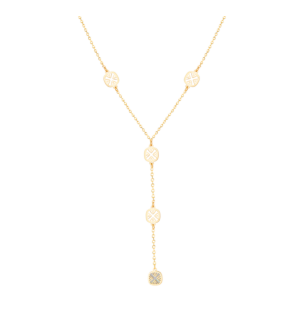 Amelia Sky Coloured Mother Of Pearl Five Motifs Necklace in 18K Yellow Gold 