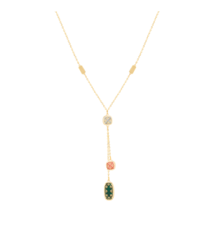 Amelia Alhambra Palace Coloured Mother Of Pearl Necklace Two Tassels in 18K Yellow Gold 