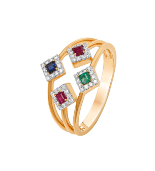 Ananya Diamond, Ruby, Emerald & Blue Sapphire Ring in 18K Gold