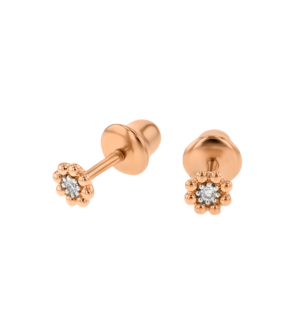 Children's Jewellery Ara Diamond Earrings Rose Gold Flower Eight Petals