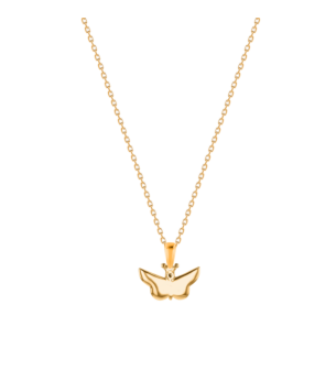 Children's Jewellery Ara Diamond Yellow Gold Butterfly Necklace Orange/Magenta