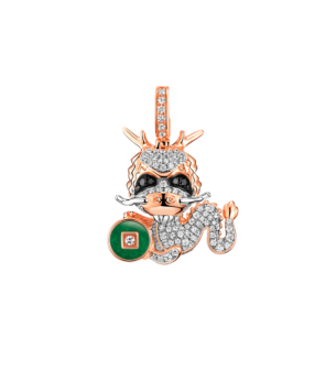 Medium Dragon Bo Bo pendant in 18K white and rose gold with diamonds and jade