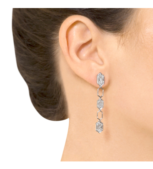 Palace Baguette Cut Long Diamond Drop Earrings 18K White Gold 