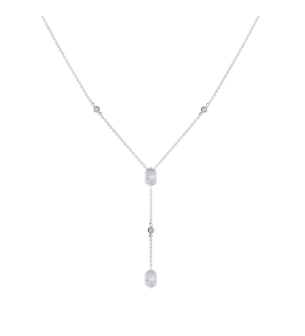 Palace Baguette Y Diamond Pendant Necklace 18K White Gold 