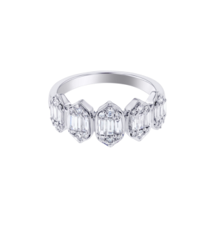 Palace Baguette Five Motif Diamond Ring 18K White Gold 