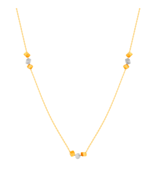Cubes Chain and Beads Necklace in 18K Yellow & White Gold 