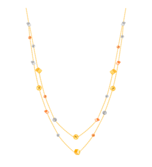 Cubes Two Tiered Chain Necklace in 18K Yellow, White & Rose Gold 