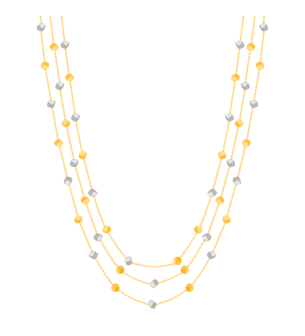 Cubes Triple Chain Necklace 18K Yellow & White Gold 