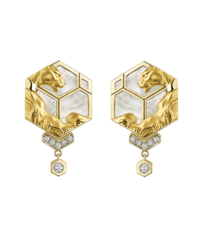 Carrera Y Carrera Earrings "Hexagon" 18 Kt Yellow Gold, Diamonds And Mother Of Pearl