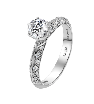 Damas Engagement Platinum Round Brilliant Diamond Ring 1 Carat