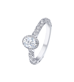 Damas Engagement 0.5 Carat Oval Diamond Engagment Ring With Twisted Diamond Studded Band 