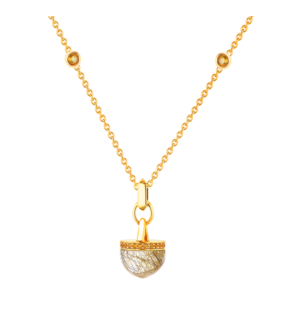 Dome Nobel Golden Rutilated Stone and Citrine Diamond Necklace 