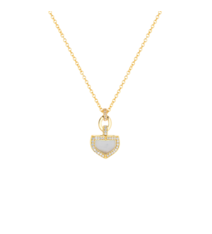 Dome Art Deco Yellow Gold Necklace with Mother of Pearl and Diamond