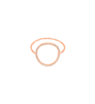 خاتم بسلسلة "غرافيك" مع تعليقة كبيرة دائرية الشكل مرصَّعة بالألماس والذهب عيار 18 قيراط