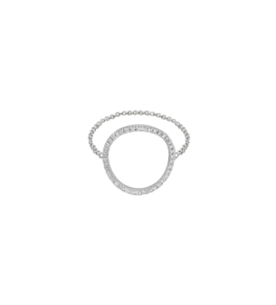 خاتم بسلسلة "غرافيك" مع تعليقة كبيرة دائرية الشكل مرصَّعة بالألماس والذهب عيار 18 قيراط