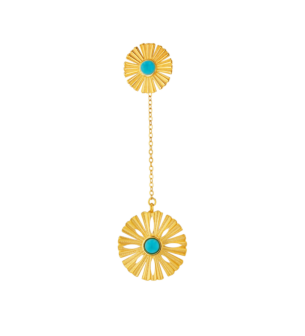 Farfasha Sunkiss Earrings in 18K Yellow Gold With Two Arfaj Flowers and Turquoise 