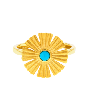 Farfasha Sunkiss Ring in 18K Yellow Gold With an Arfaj Flower and Turquoise 
