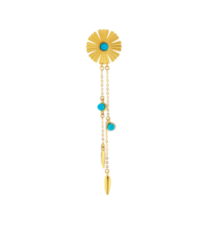Farfasha Sunkiss Earrings in 18K Yellow Gold With an Arfaj Flower, Flower Buds and Turquoise on Chains