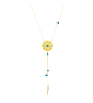 Farfasha Sunkiss Necklace in 18K Yellow Gold With an Arfaj Flower, Flower Buds, and Turquoise