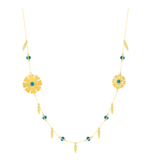 Farfasha Sunkiss Necklace in 18K Yellow Gold With Two Arfaj Flowers, Flower Buds, and Turquoise