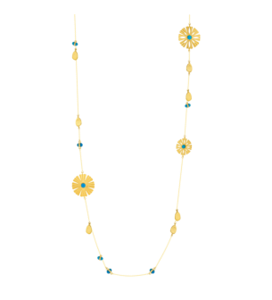 Farfasha Sunkiss Necklace in 18K Yellow Gold With Three Arfaj Flowers, Flower Petals, and Turquoise