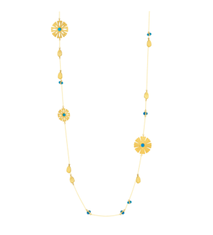 Farfasha Sunkiss Necklace in 18K Yellow Gold With Three Arfaj Flowers, Flower Petals, and Turquoise