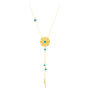 Farfasha Sunkiss Necklace in 18K Yellow Gold With an Arfaj Flower in White MOP, Flower Buds, and Turquoise